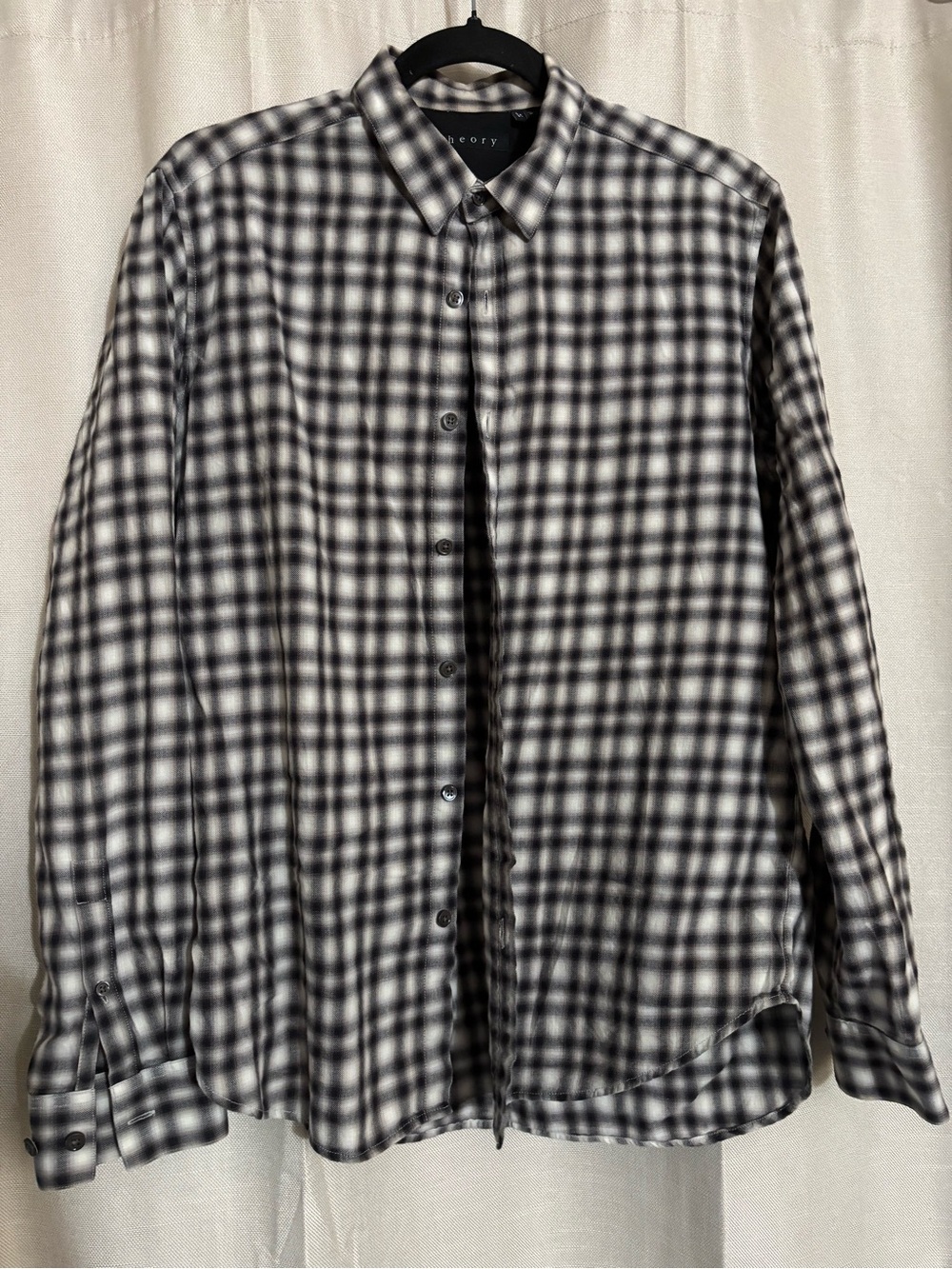 Theory Men's Black and White Plaid Button-Down Shirt